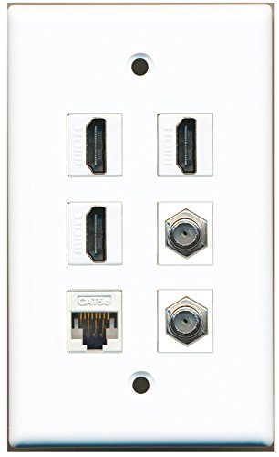 RiteAV - 3 HDMI 2 Port Coax Cable TV- F-Type 1 Port Cat5e Ethernet White Wall Plate