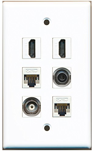 RiteAV - 2 HDMI 1 Port 3.5mm 1 Port BNC 2 Port Cat5e Ethernet White Wall Plate