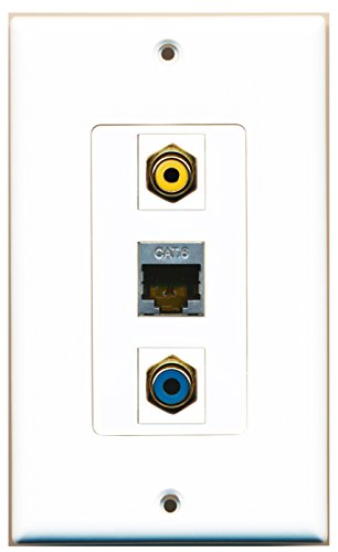 RiteAV - 1 Port RCA Yellow and 1 Port RCA Blue and 1 Port Shielded Cat6 Ethernet Decorative Wall Plate Decorative