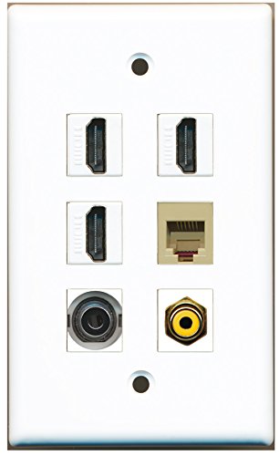 RiteAV - 3 HDMI 1 Port RCA Yellow 1 Port Phone RJ11 RJ12 Beige 1 Port 3.5mm Wall Plate