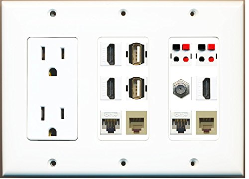RiteAV (3 Gang) 15A Outlet 3 HDMI Coax 2 Cat5e 2 Phone 2 Speaker Jack 2 USB Wall Plate