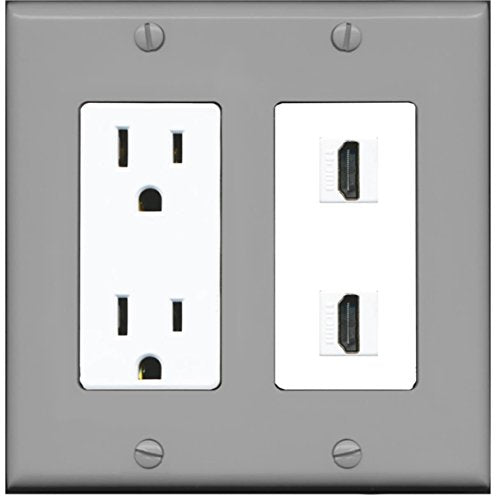 RiteAV - 15 Amp Power Outlet 2 Port HDMI Decorative Wall Plate - Gray/White