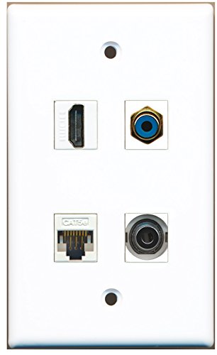 RiteAV - 1 Port HDMI 1 Port RCA Blue 1 Port 3.5mm 1 Port Cat5e Ethernet White Wall Plate