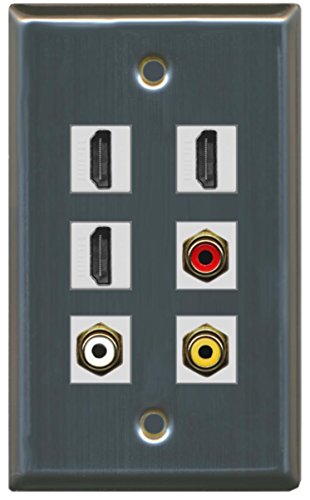 RiteAV - 3 HDMI 1 Port RCA Red 1 Port RCA White 1 Port RCA Yellow Wall Plate - Stainless Steel/Gray