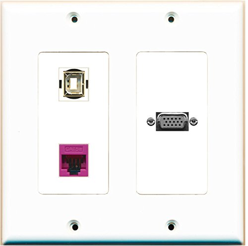 RiteAV (2 Gang Decorative) Svga Cat5e Pink USB B-B Wall Plate Light Almond