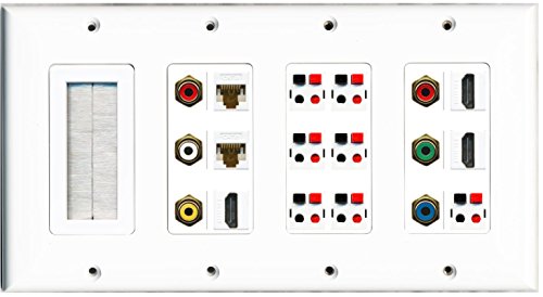 RiteAV (4 Gang) Mesh-Brush 3 HDMI 2 Cat6 Component Composite 7 Speaker Jack Wall Plate