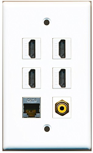 RiteAV - 4 HDMI 1 Port RCA Yellow 1 Port Shielded Cat6 Ethernet Wall Plate