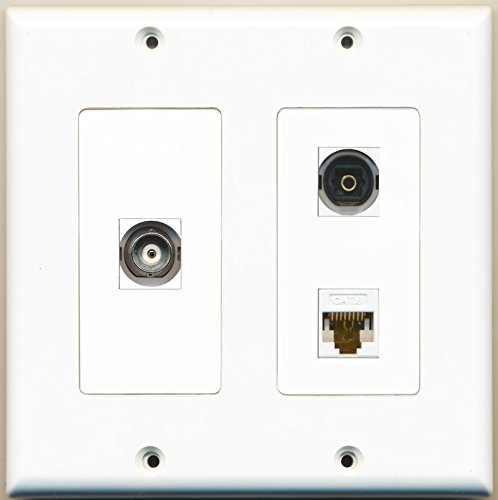 RiteAV - 1 Port Toslink 1 Port BNC 1 Port Cat6 Ethernet White - 2 Gang Wall Plate