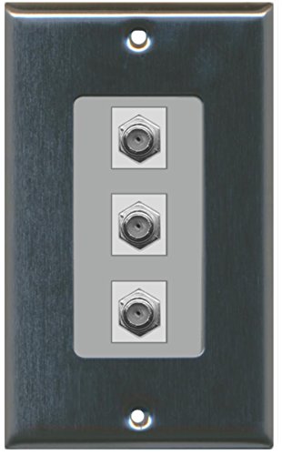 RiteAV - 3 Port Coax Cable TV- F-Type Decorative Wall Plate - Stainless Steel/Gray