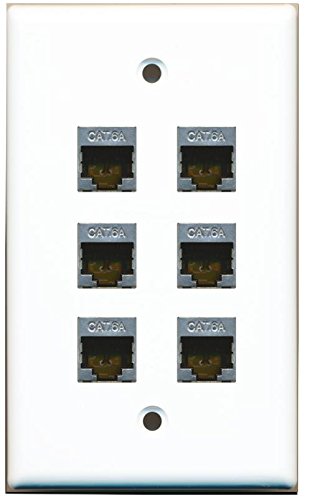 RiteAV - (1 Gang Flat) 6 Port Cat6a Ethernet Shielded Wall Plate White