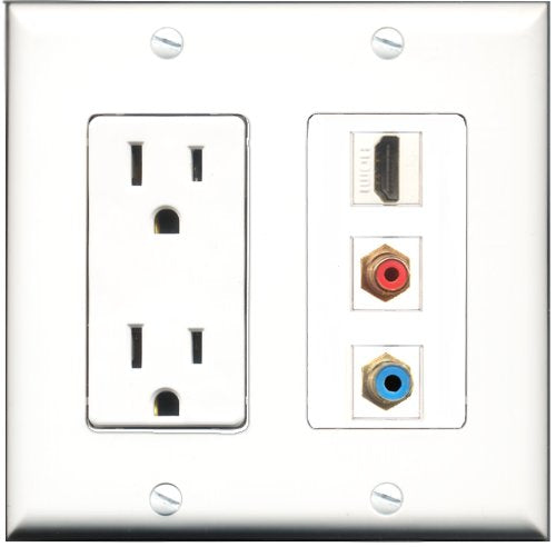RiteAV - 15 Amp Power Outlet 1 Port HDMI 1 Port RCA Red 1 Port RCA Blue Decorative Wall Plate