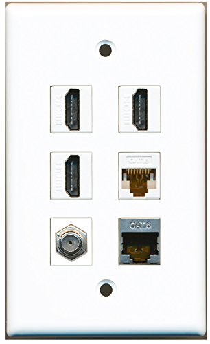 RiteAV - 3 HDMI 1 Port Coax Cable TV- F-Type 1 Port Shielded Cat6 Ethernet 1 Port Cat6 Ethernet White Wall Plate