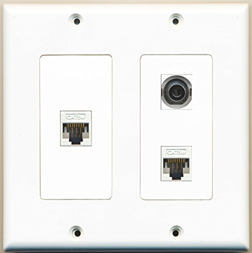 RiteAV - 1 Port 3.5mm 2 Port Cat5e Ethernet White - 2 Gang Wall Plate