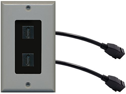 RiteAV (1 Gang Decorative) 2 HDMI Black Wall Plate w/ Pigtail Extension Cable Gray (Black Insert)