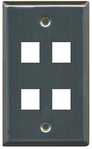 RiteAV Blank Wall Plate for Keystone Jacks - Stainless Steel 1 Gang 4 Port