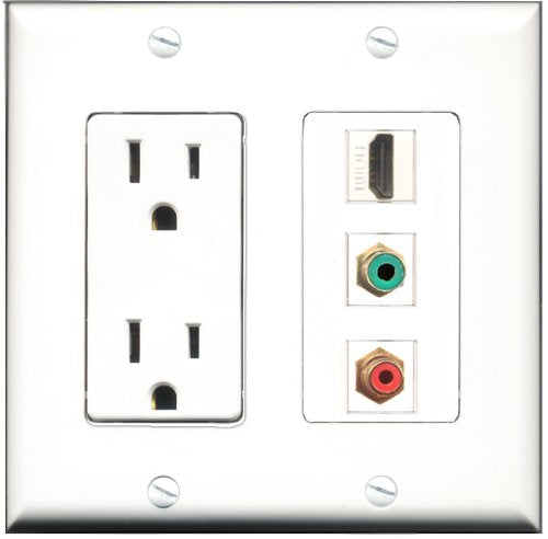 RiteAV - 15 Amp Power Outlet 1 Port HDMI 1 Port RCA Red 1 Port RCA Green Decorative Wall Plate