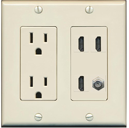RiteAV Power Outlet 3 HDMI White Coax Wall Plate - Light Almond