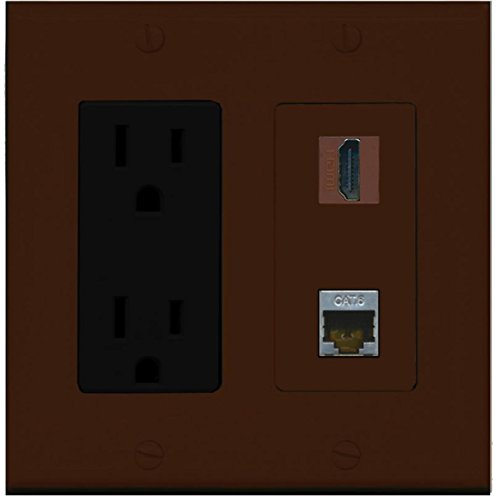 RiteAV - 15 Amp Power Outlet and 1 Port HDMI and 1 Port Shielded Cat6 Ethernet Decorative Type Wall Plate - Brown