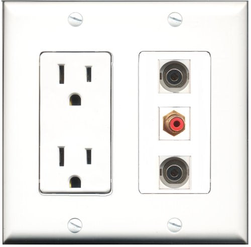 RiteAV - 15 Amp Power Outlet 1 Port RCA Red 2 Port 3.5mm Decorative Wall Plate