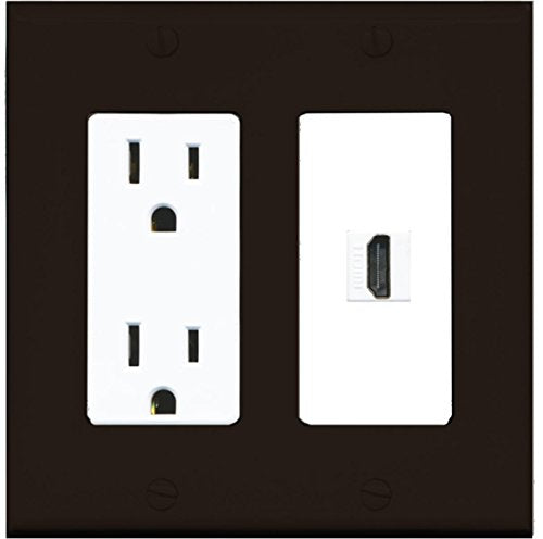RiteAV - 15 Amp Power Outlet and 1 Port HDMI Decorative Type Wall Plate - Brown/White