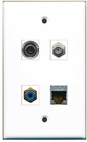 RiteAV - 1 Port RCA Blue 1 Port Coax Cable TV- F-Type 1 Port Shielded Cat6 Ethernet 1 Port 3.5mm Wall Plate