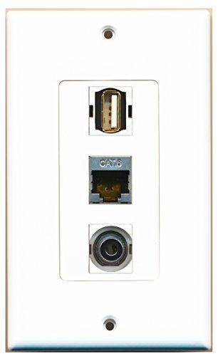 RiteAV - 1 Port USB A-A and 1 Port Shielded Cat6 Ethernet and 1 Port 3.5mm Decorative Wall Plate Decorative