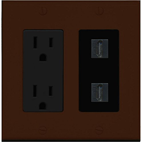 RiteAV - 15 Amp Power Outlet 2 Port HDMI Decorative Wall Plate - Brown/Black
