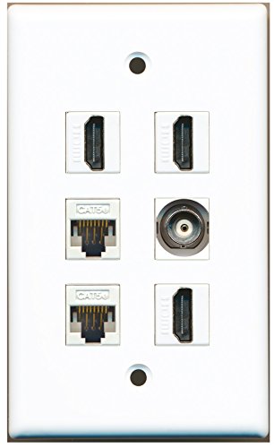 RiteAV - 3 HDMI 1 Port BNC 2 Port Cat5e Ethernet White Wall Plate