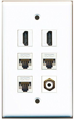 RiteAV - 2 HDMI 1 Port RCA White 3 Port Cat5e Ethernet White Wall Plate