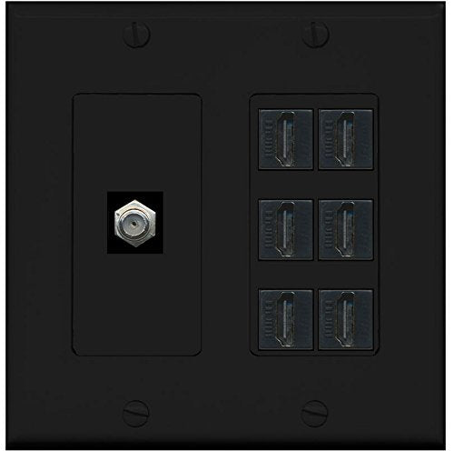 RiteAV - (2 Gang Decorative) 6 HDMI Black Coax Black Wall Plate Black