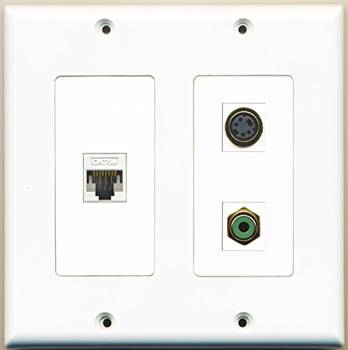 RiteAV - 1 Port RCA Green 1 Port S-Video 1 Port Cat5e Ethernet White - 2 Gang Wall Plate