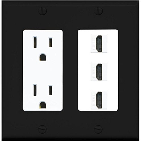 RiteAV - 15 Amp Power Outlet 3 Port HDMI Decorative Wall Plate - Black/White