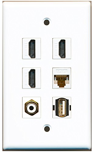 RiteAV - 3 HDMI 1 Port RCA White 1 Port USB A-A 1 Port Cat6 Ethernet White Wall Plate