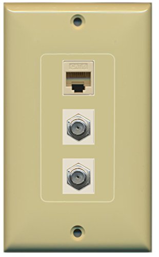 RiteAV - 2 Port Coax Cable TV- F-Type and 1 Port Cat6 Ethernet Decorative Wall Plate - Ivory