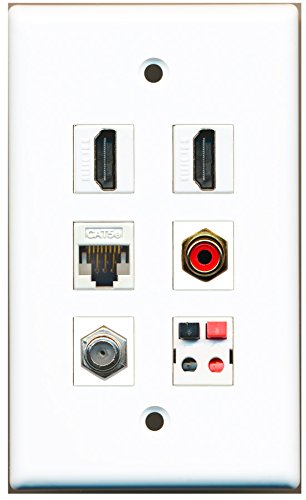RiteAV - 2 HDMI 1 Port RCA Red 1 Port Coax Cable TV- F-Type 1 Port Cat5e Ethernet White 1 Port Speaker Wall Plate