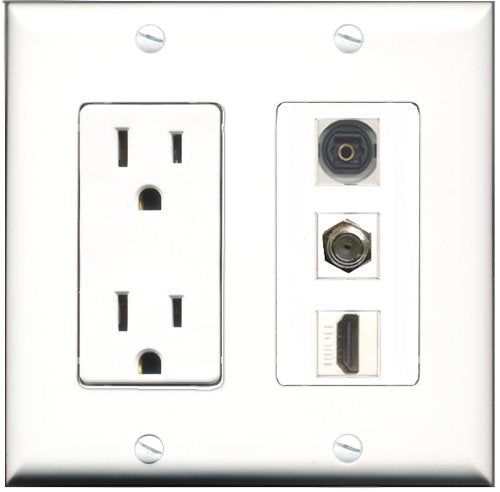 RiteAV - 15 Amp Power Outlet 1 Port HDMI 1 Port Coax 1 Port Toslink Decorative Wall Plate