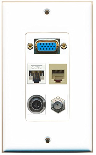RiteAV (1 Gang Decorative) Svga Coax Cat5e White 3.5mm Phone Wall Plate White
