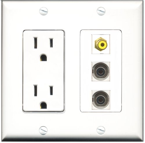 RiteAV - 15 Amp Power Outlet 1 Port RCA Yellow 2 Port 3.5mm Decorative Wall Plate
