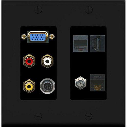 RiteAV (2 Gang) Svga Composite 3.5mm HDMI Coax Cat6 Phone Wall Plate Black