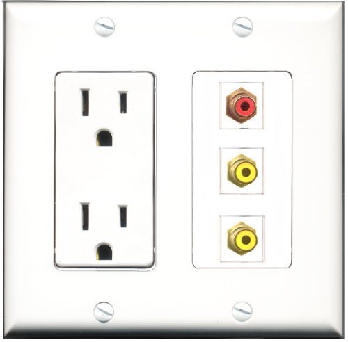 RiteAV - 15 Amp Power Outlet 1 Port RCA Red 2 Port RCA Yellow Decorative Wall Plate