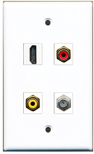 RiteAV - 1 Port HDMI 1 Port RCA Red 1 Port RCA Yellow 1 Port Coax Cable TV- F-Type Wall Plate