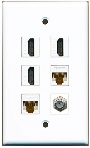 RiteAV - 3 HDMI 1 Port Coax Cable TV- F-Type 2 Port Cat6 Ethernet White Wall Plate