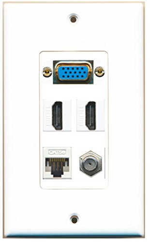 RiteAV (1 Gang Decorative) Svga 2 HDMI Coax Cat5e White Wall Plate White