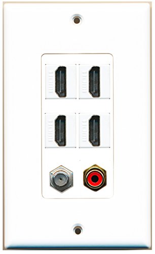RiteAV - 4 Port HDMI 1 RCA Red 1 Coax Cable TV- F-Type Wall Plate Decorative