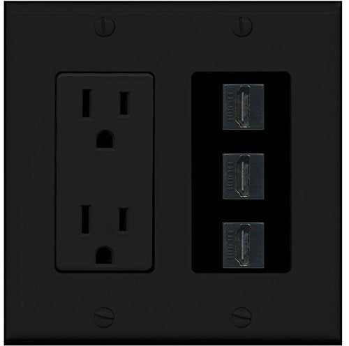 RiteAV - (2 Gang Decorative) 15A Power Outlet 3 HDMI Black Wall Plate Black