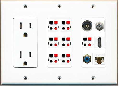 RiteAV - (3 Gang) 15A Power Outlet HDMI Coax Cat6 RCA Blue 7 Speaker Toslink Wall Plate