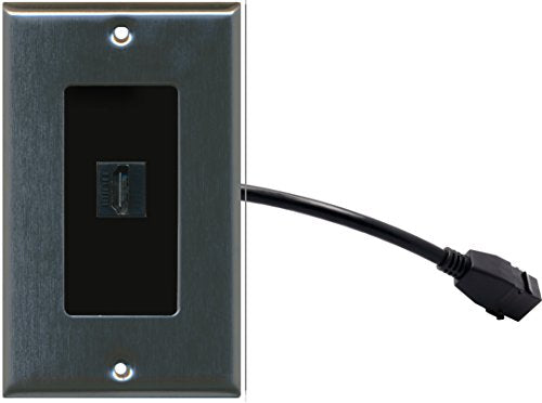 RiteAV (1 Gang Decorative) HDMI Wall Plate w/ Pigtail Extension Cable Stainless (Black Insert)