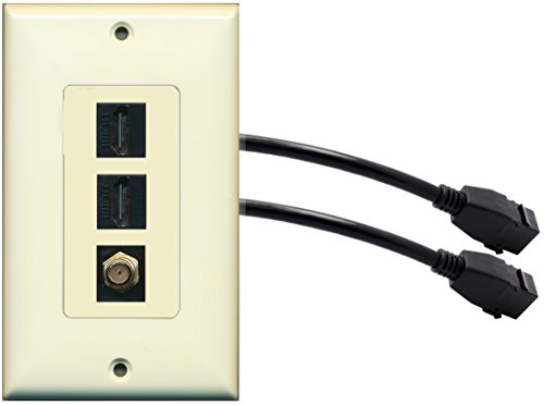 RiteAV (1 Gang Decorative) 2 HDMI Black Coax Wall Plate w/ Pigtail Extension Cable Light Almond
