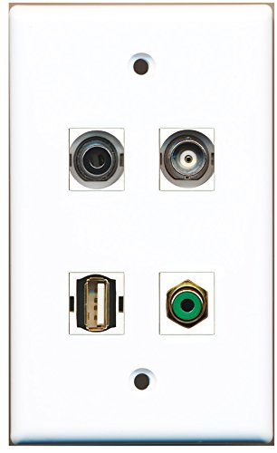 RiteAV - 1 Port RCA Green 1 Port USB A-A 1 Port 3.5mm 1 Port BNC Wall Plate