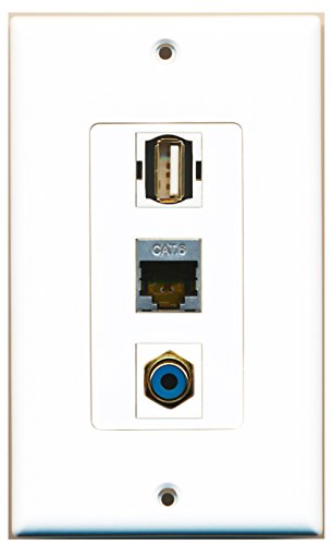 RiteAV - 1 Port RCA Blue and 1 Port USB A-A and 1 Port Shielded Cat6 Ethernet Decorative Wall Plate Decorative